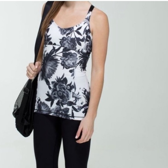 Lululemon Push Ur Your Limits Tank Brisk Bloom Black White Size 4 - Picture 2 of 10